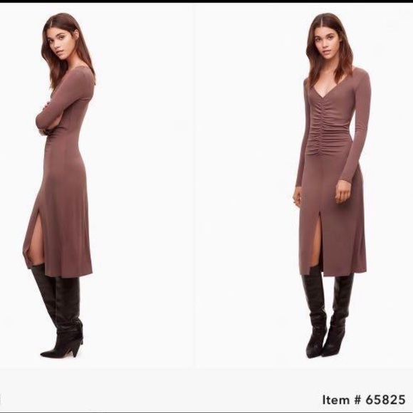 $145 BLACK NWT HOST PICK Wilfred Aveyron MIDI Dress Slit Ruched XS - Picture 2 of 5